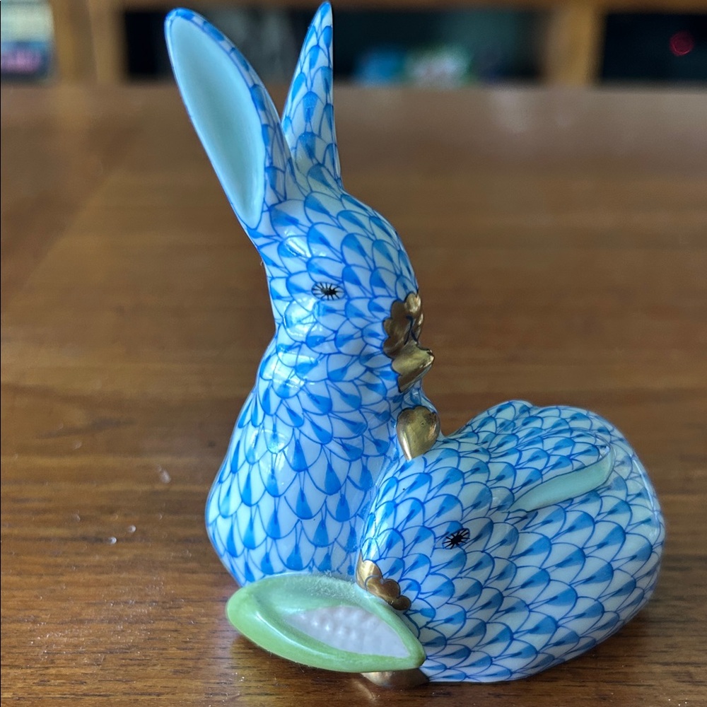 Herend Blue and Gold Bunny Figurine